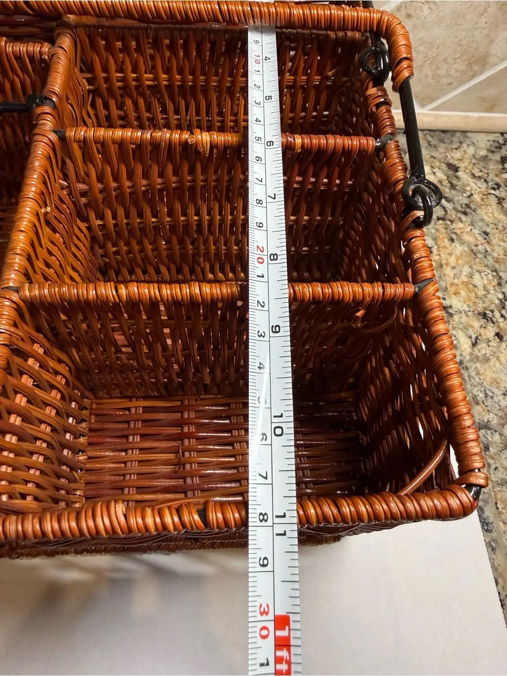 Wicker Basket Caddy / Organizer for Picnic or Tabletop with 7 Compartments